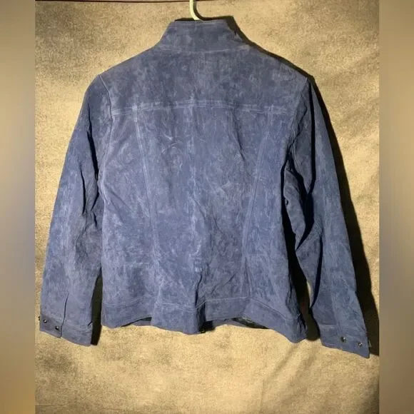 Dennis Basso leather suede blue bomber jacket - Picture 8 of 12